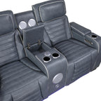 Cyber 2-Piece Power Motion Sofa & Loveseat Set – Blue Top Grain Leather with Massage, Heat & Bluetooth – 8344BUE-2PWHM