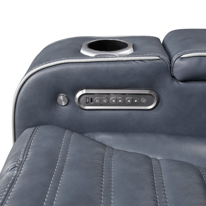 Cyber 2-Piece Power Motion Sofa & Loveseat Set – Blue Top Grain Leather with Massage, Heat & Bluetooth – 8344BUE-2PWHM
