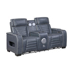 Cyber 2-Piece Power Motion Sofa & Loveseat Set – Blue Top Grain Leather with Massage, Heat & Bluetooth – 8344BUE-2PWHM