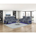 Cyber 2-Piece Power Motion Sofa & Loveseat Set – Blue Top Grain Leather with Massage, Heat & Bluetooth – 8344BUE-2PWHM