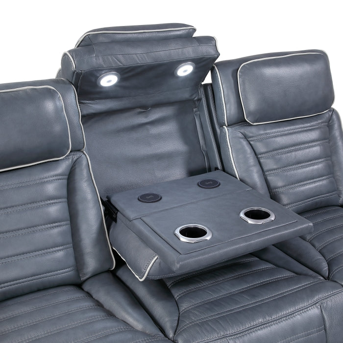 Homelegance 8344BUE-2PWHM 2 pc Cyber blue top grain leather power motion sofa and love seat set recliner ends wall hugger