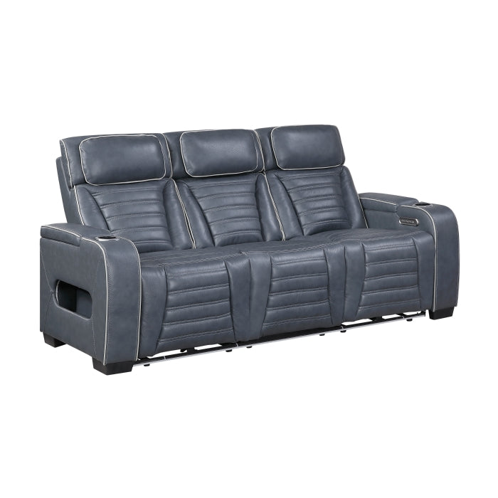 Homelegance 8344BUE-2PWHM 2 pc Cyber blue top grain leather power motion sofa and love seat set recliner ends wall hugger