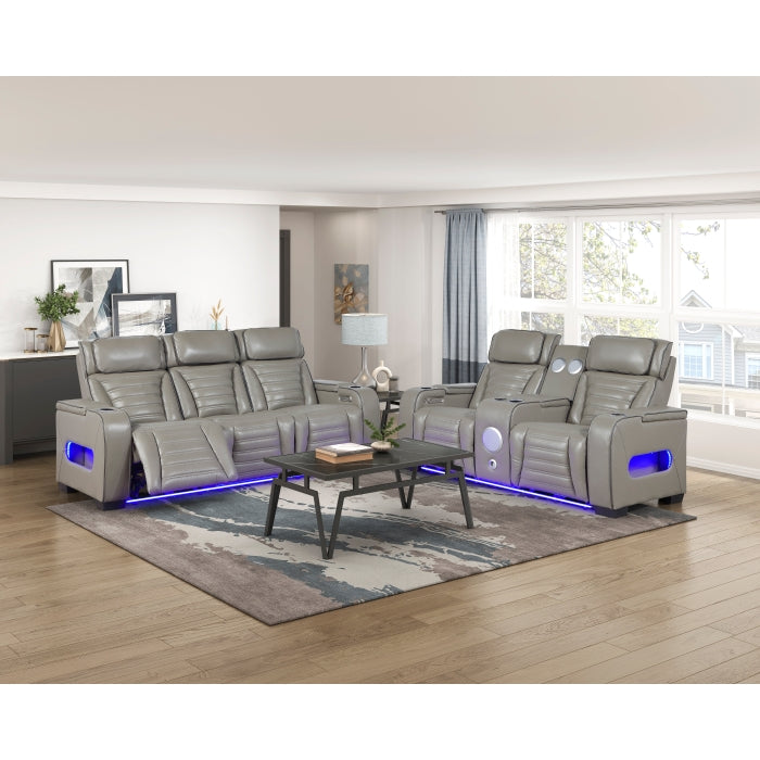 Homelegance 8344GRY-2PWHM 2 pc Cyber grey top grain leather power motion sofa and love seat set recliner ends wall hugger