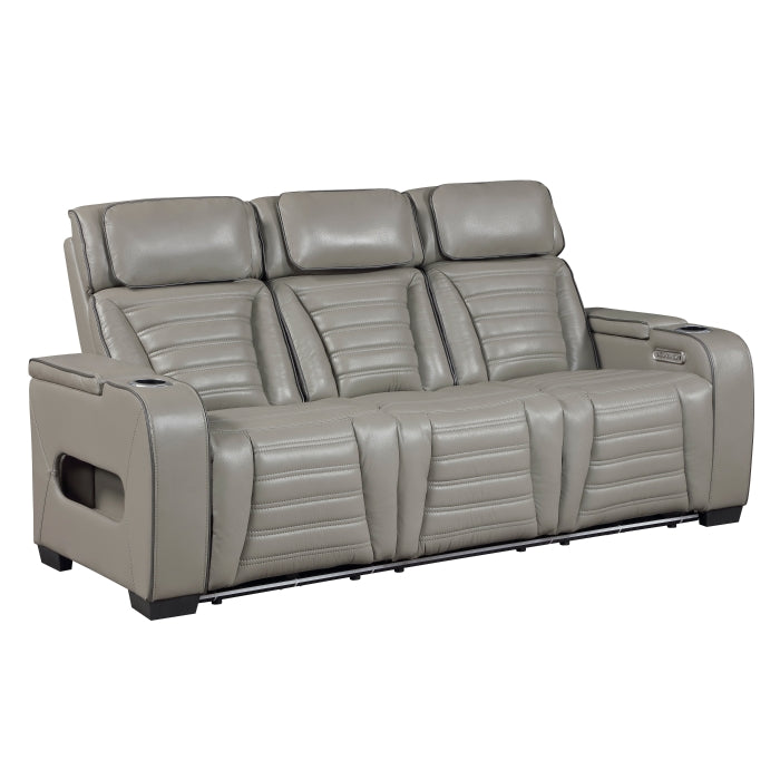 Homelegance 8344GRY-2PWHM 2 pc Cyber grey top grain leather power motion sofa and love seat set recliner ends wall hugger