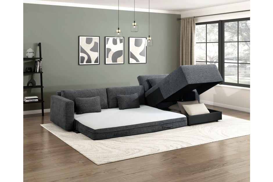 Homelegance Cumulus Dark Grey Sectional Sofa with Storage Chaise & Sleeper – 8345DGY*23LRC