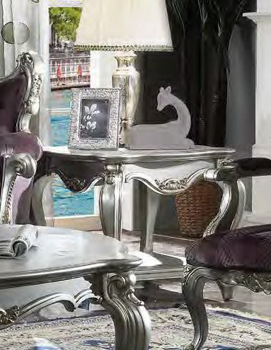 Acme 83467 Rosdorf park severine picardy antique platinum finish wood carved accents end table