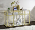 Acme 83473 Everly quinn gold finish metal frame multi level sofa entry hall console table with glass top