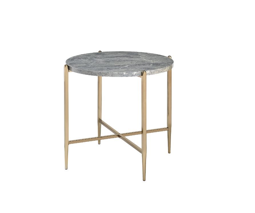Acme 83477 Mercer 41 wiley Tainte faux marble and champagne finish round end table