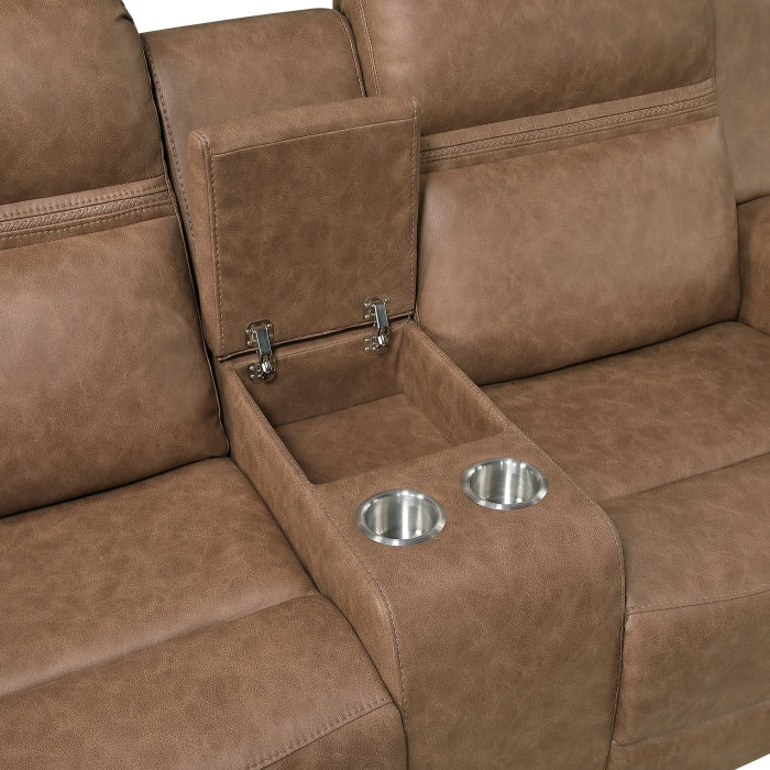 Homelegance  8347BRW-2PC 2 pc Hearth brown polished microfiber sofa and love seat set wall hugger