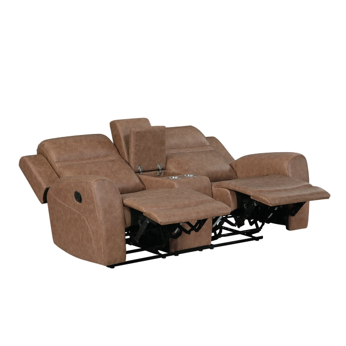 Homelegance  8347BRW-2PC 2 pc Hearth brown polished microfiber sofa and love seat set wall hugger