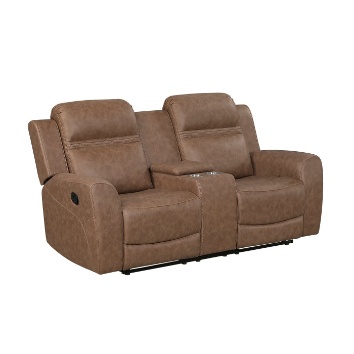 Homelegance  8347BRW-2PC 2 pc Hearth brown polished microfiber sofa and love seat set wall hugger