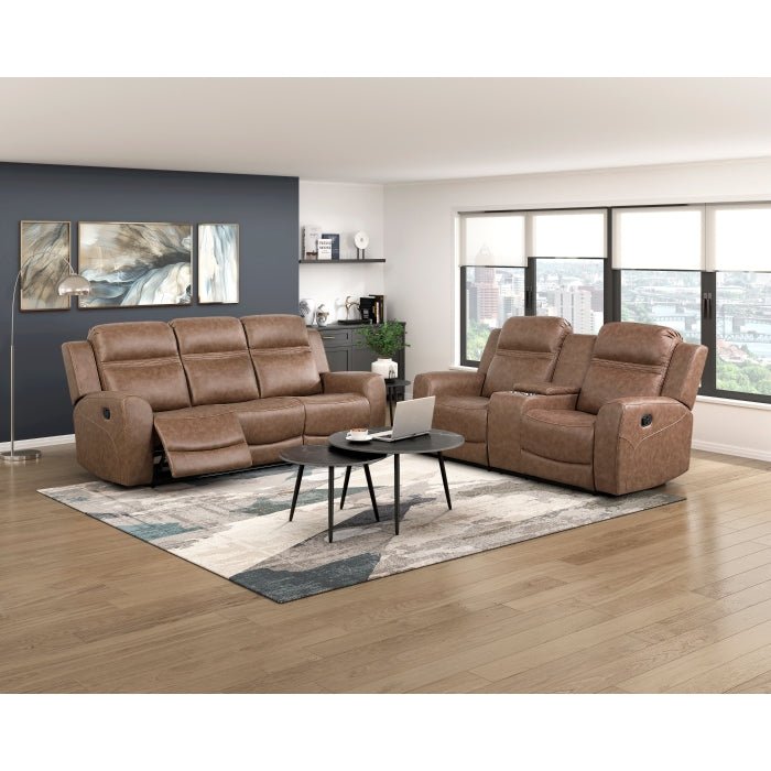 Homelegance  8347BRW-2PC 2 pc Hearth brown polished microfiber sofa and love seat set wall hugger