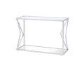 Acme 83484 Everly quinn Virtue chrome finish metal angular look frame clear glass top mirrored bottom shelf sofa entry hall console table