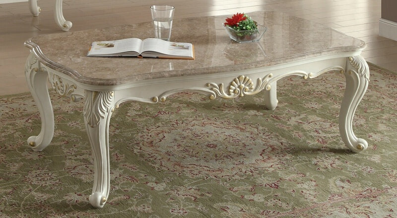 Acme 83540 Astoria grand pouncy chantelle pearl white finish wood marble top coffee table