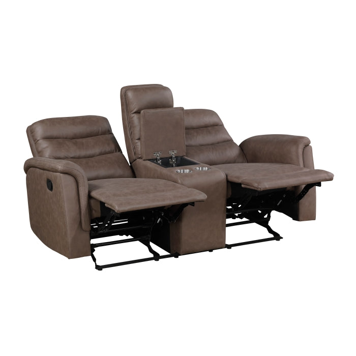 Metric 2-Piece Motion Sofa & Loveseat Set – Brown Polished Microfiber & Recliner Ends – 8360BRW-2PC