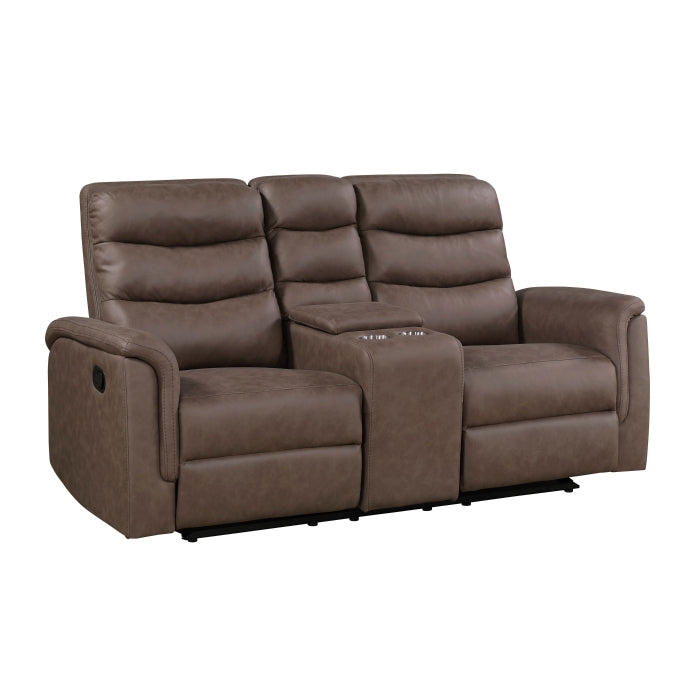 Metric 2-Piece Motion Sofa & Loveseat Set – Brown Polished Microfiber & Recliner Ends – 8360BRW-2PC