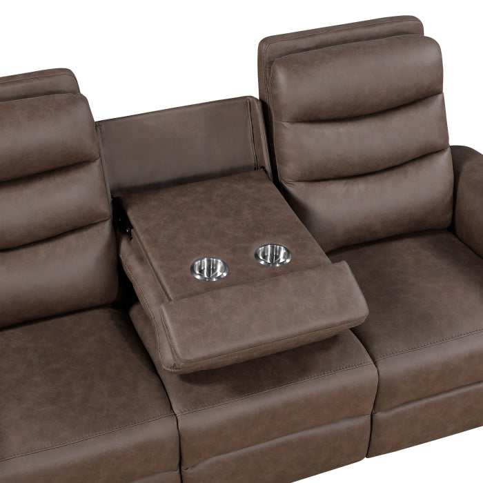 Homelegance 8360BRW-2PC 2 pc Metric brown polished microfiber motion sofa and love seat set recliner ends drop down tray table back