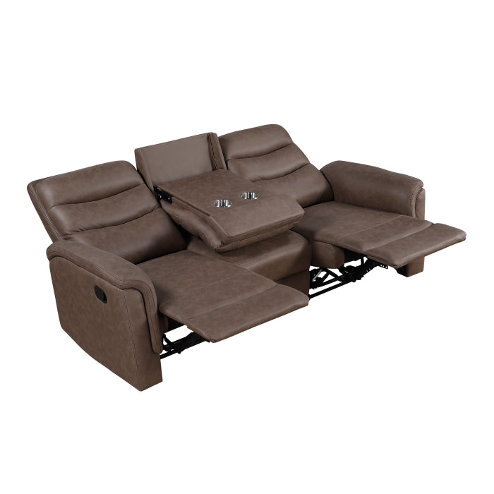 Homelegance 8360BRW-2PC 2 pc Metric brown polished microfiber motion sofa and love seat set recliner ends drop down tray table back