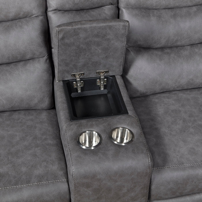Metric 2-Piece Motion Sofa & Loveseat Set – Grey Polished Microfiber & Recliner Ends – 8360GRY-2PC