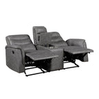 Metric 2-Piece Motion Sofa & Loveseat Set – Grey Polished Microfiber & Recliner Ends – 8360GRY-2PC
