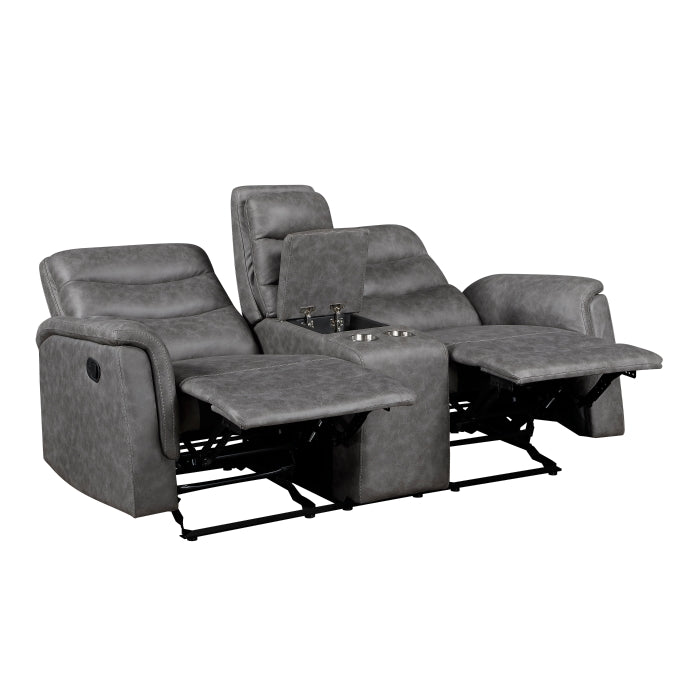 Metric 2-Piece Motion Sofa & Loveseat Set – Grey Polished Microfiber & Recliner Ends – 8360GRY-2PC