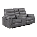 Metric 2-Piece Motion Sofa & Loveseat Set – Grey Polished Microfiber & Recliner Ends – 8360GRY-2PC