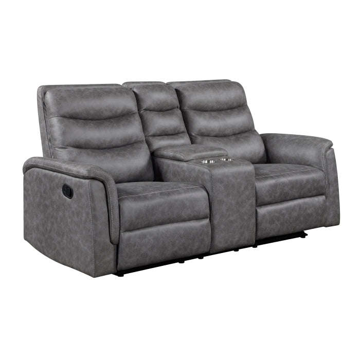 Metric 2-Piece Motion Sofa & Loveseat Set – Grey Polished Microfiber & Recliner Ends – 8360GRY-2PC