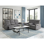 Metric 2-Piece Motion Sofa & Loveseat Set – Grey Polished Microfiber & Recliner Ends – 8360GRY-2PC