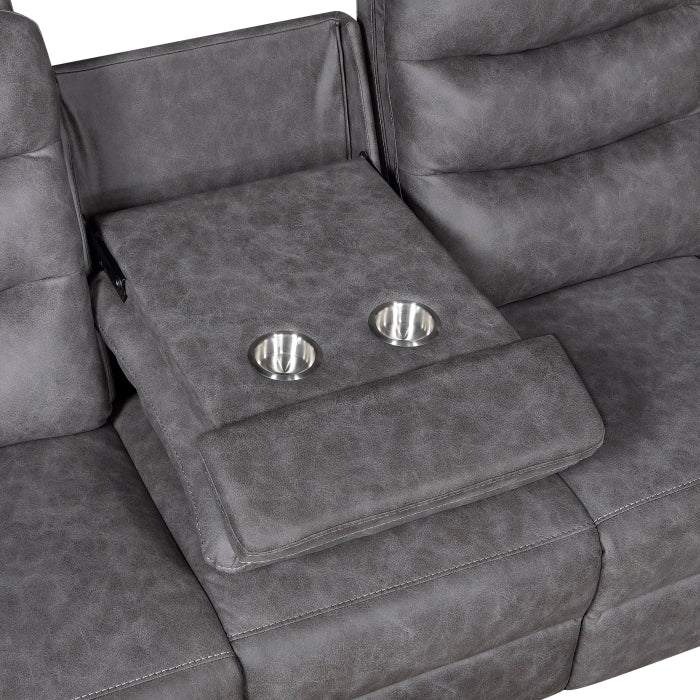 Homelegance 8360GRY-2PC 2 pc Metric grey polished microfiber motion sofa and love seat set recliner ends drop down tray table back