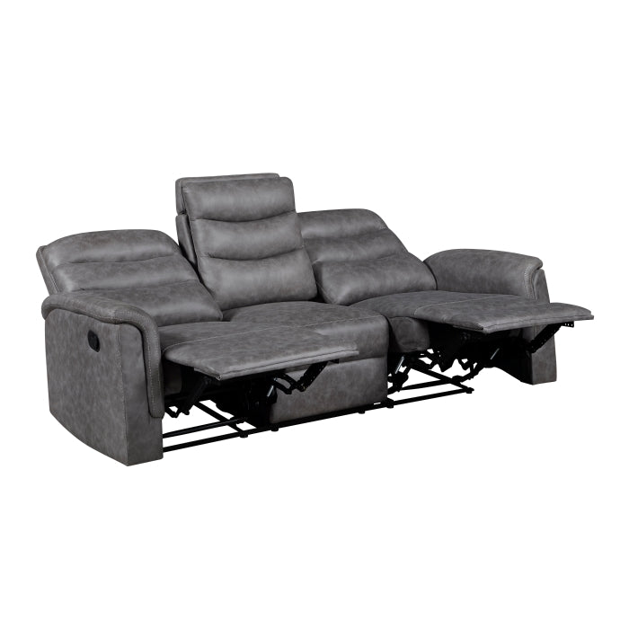Homelegance 8360GRY-2PC 2 pc Metric grey polished microfiber motion sofa and love seat set recliner ends drop down tray table back