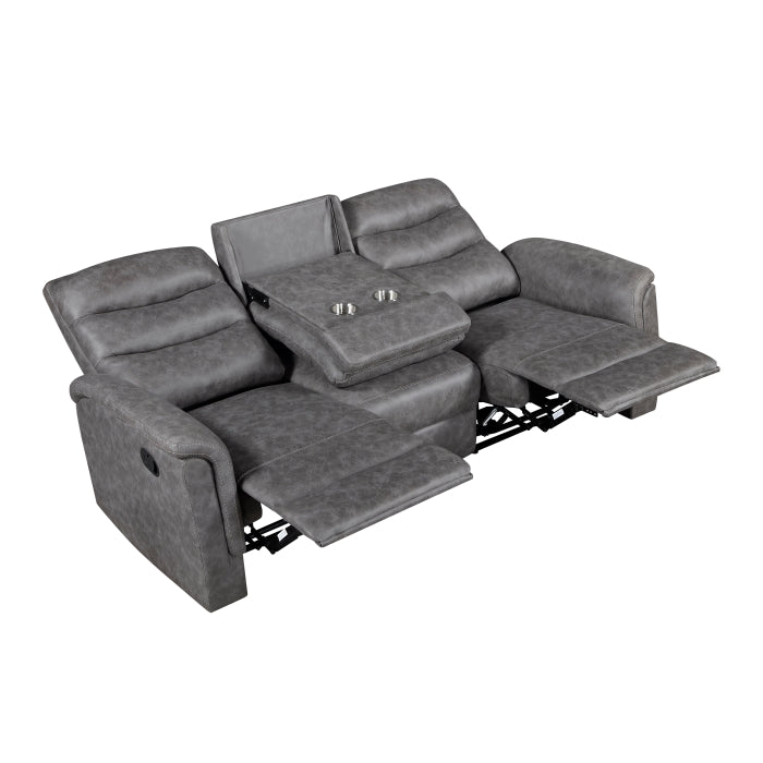 Homelegance 8360GRY-2PC 2 pc Metric grey polished microfiber motion sofa and love seat set recliner ends drop down tray table back