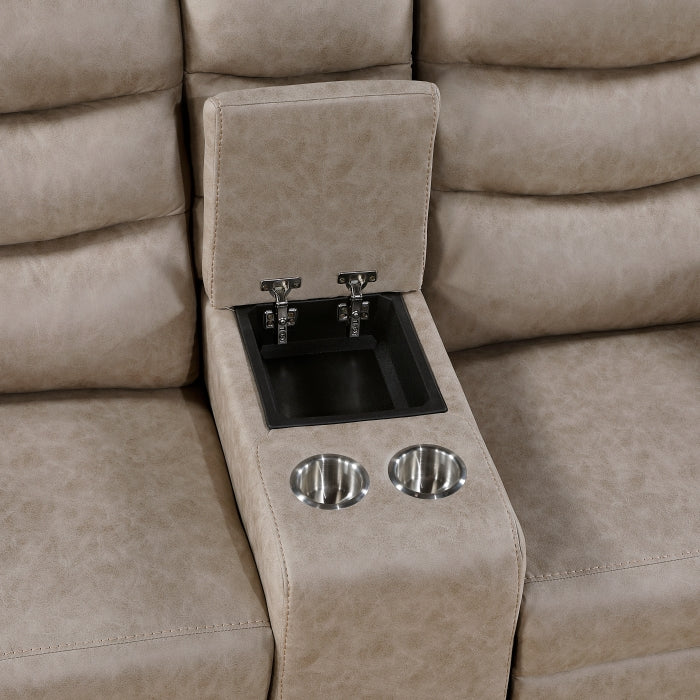 Metric 2-Piece Motion Sofa & Loveseat Set – Taupe Polished Microfiber & Recliner Ends – 8360TPE-2PC