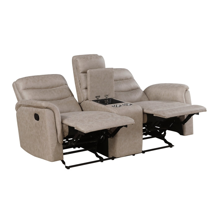 Metric 2-Piece Motion Sofa & Loveseat Set – Taupe Polished Microfiber & Recliner Ends – 8360TPE-2PC