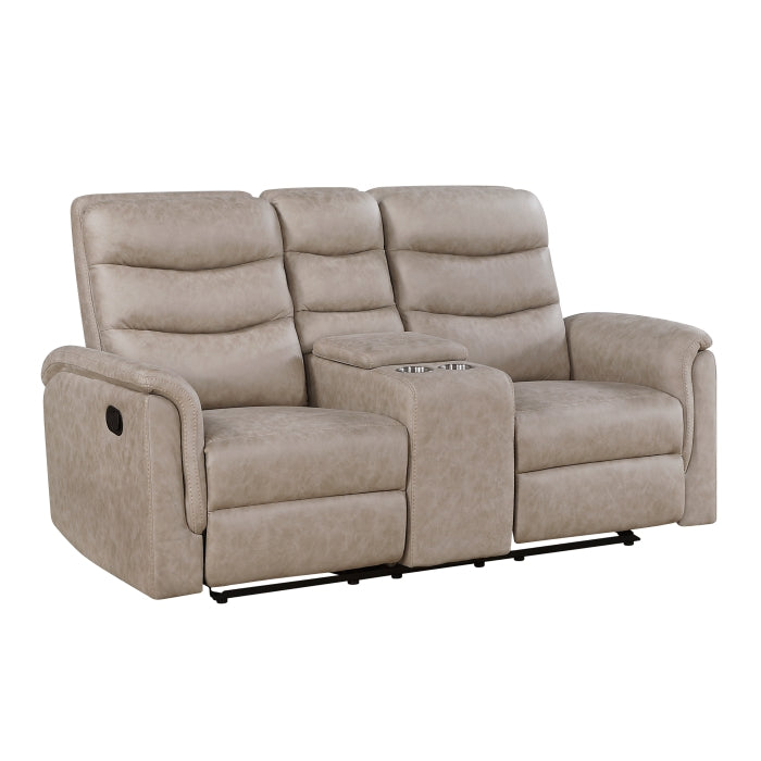 Metric 2-Piece Motion Sofa & Loveseat Set – Taupe Polished Microfiber & Recliner Ends – 8360TPE-2PC