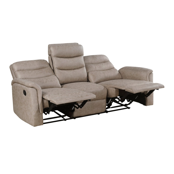 Homelegance 8360TPE-2PC 2 pc Metric taupe polished microfiber motion sofa and love seat set recliner ends drop down tray table back