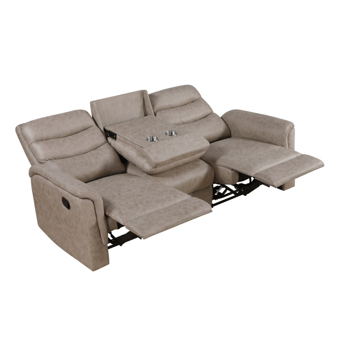 Homelegance 8360TPE-2PC 2 pc Metric taupe polished microfiber motion sofa and love seat set recliner ends drop down tray table back