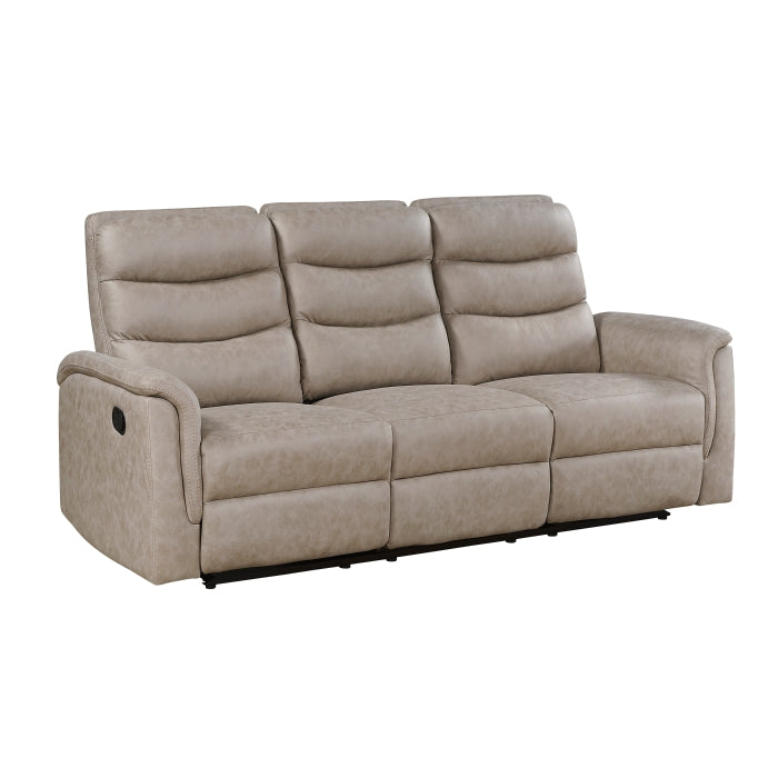 Homelegance 8360TPE-2PC 2 pc Metric taupe polished microfiber motion sofa and love seat set recliner ends drop down tray table back