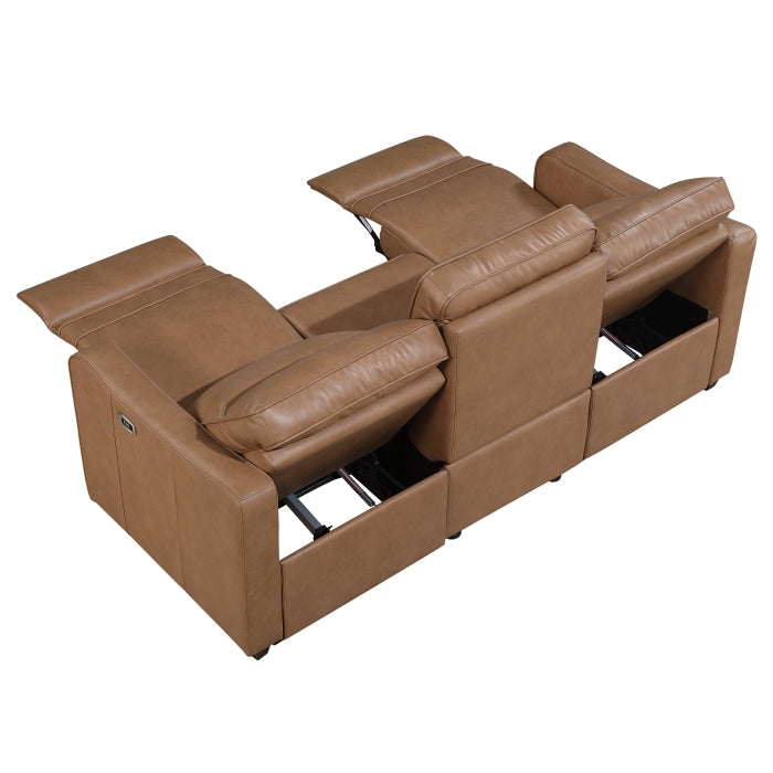 Equinox 2-Piece Power Motion Sofa & Loveseat Set – Brown Faux Leather & Recliner Ends – 8368BRW-2PWA1