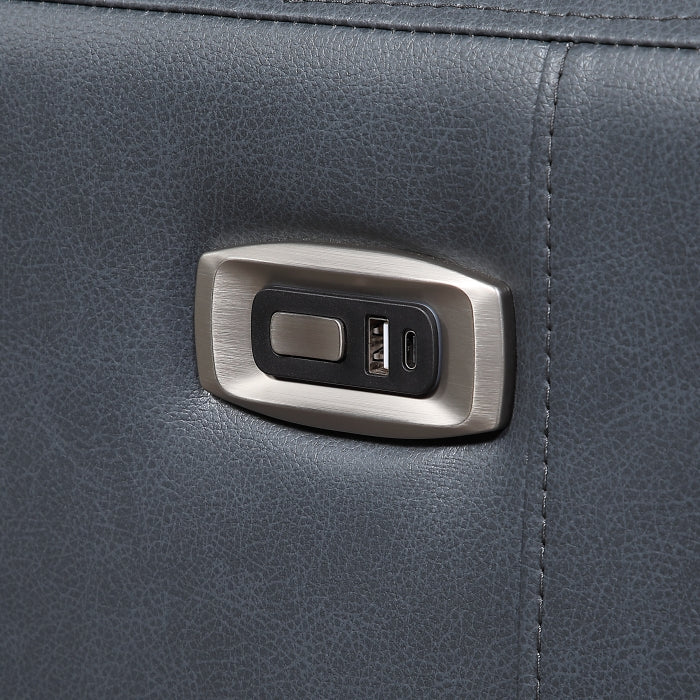 Equinox 2-Piece Power Motion Sofa & Loveseat Set – Navy Blue Faux Leather & Recliner Ends – 8368NVY-2PWA1