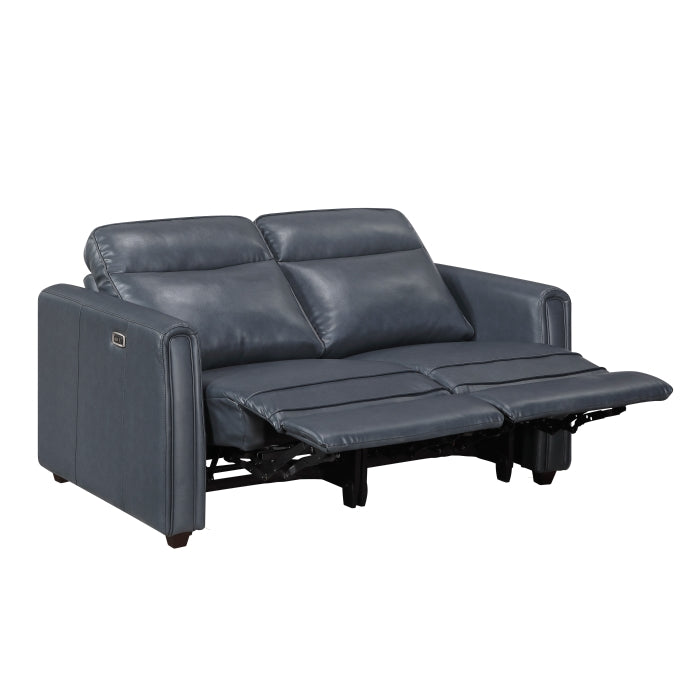 Equinox 2-Piece Power Motion Sofa & Loveseat Set – Navy Blue Faux Leather & Recliner Ends – 8368NVY-2PWA1