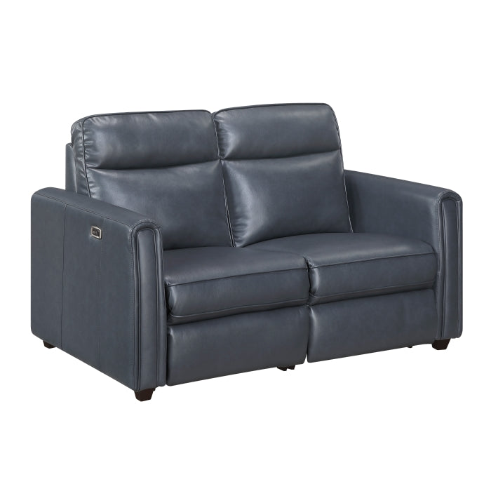 Equinox 2-Piece Power Motion Sofa & Loveseat Set – Navy Blue Faux Leather & Recliner Ends – 8368NVY-2PWA1