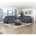 Equinox 2-Piece Power Motion Sofa & Loveseat Set – Navy Blue Faux Leather & Recliner Ends – 8368NVY-2PWA1