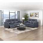 Equinox 2-Piece Power Motion Sofa & Loveseat Set – Navy Blue Faux Leather & Recliner Ends – 8368NVY-2PWA1