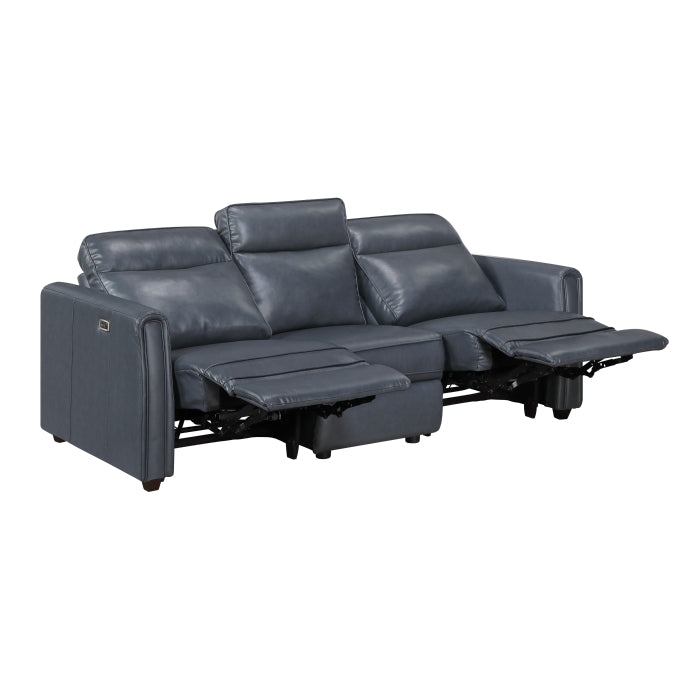 Equinox 2-Piece Power Motion Sofa & Loveseat Set – Navy Blue Faux Leather & Recliner Ends – 8368NVY-2PWA1