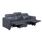 Equinox 2-Piece Power Motion Sofa & Loveseat Set – Navy Blue Faux Leather & Recliner Ends – 8368NVY-2PWA1