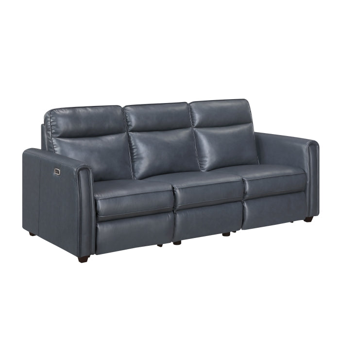 Equinox 2-Piece Power Motion Sofa & Loveseat Set – Navy Blue Faux Leather & Recliner Ends – 8368NVY-2PWA1