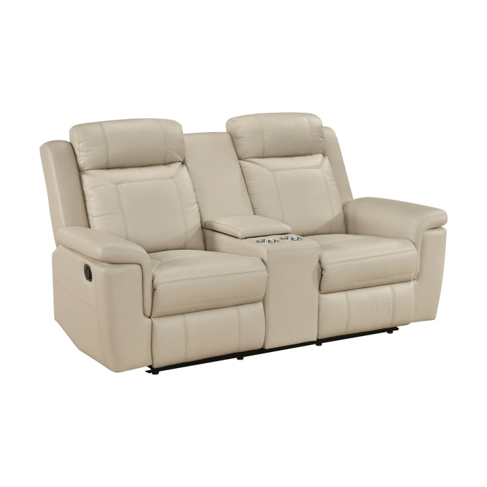 Homelegance  8379BEG-2PC 2 pc Nest beige top grain leather match sofa and love seat set wall hugger