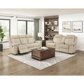 Homelegance  8379BEG-2PC 2 pc Nest beige top grain leather match sofa and love seat set wall hugger