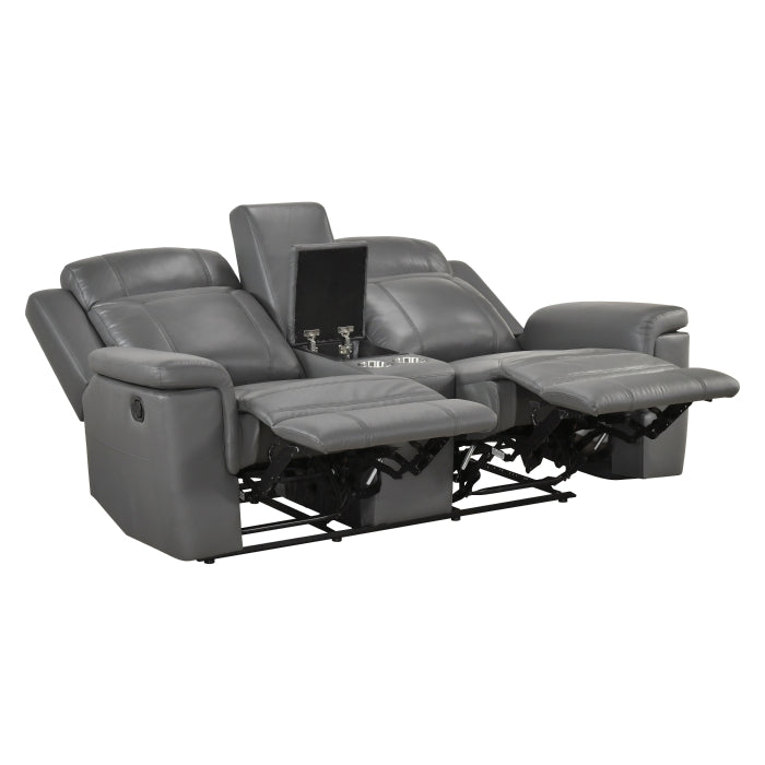 Homelegance  8379DGY-2PC 2 pc Nest dark grey top grain leather match sofa and love seat set wall hugger