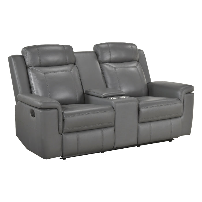 Homelegance  8379DGY-2PC 2 pc Nest dark grey top grain leather match sofa and love seat set wall hugger
